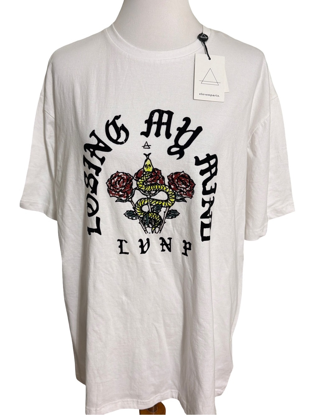 Eleven Paris White Short-Sleeve Tee with Rose & Snake Graphic
